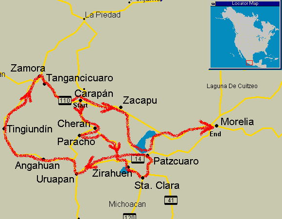 route map of Eternal Spring in Mexico 2005
