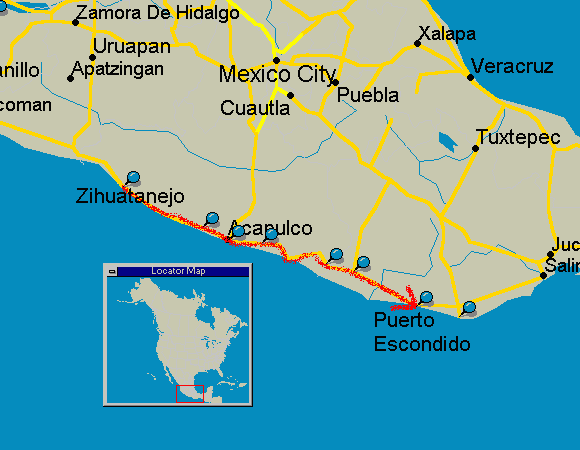 route map of México's South Coast 2004