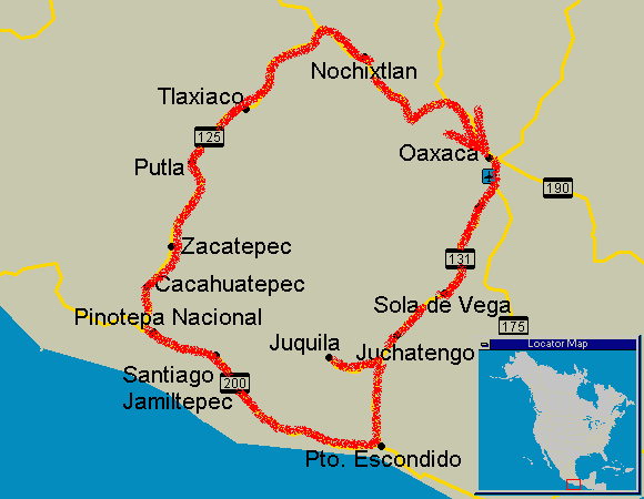route map of Pilgrimage in Oaxaca 2011