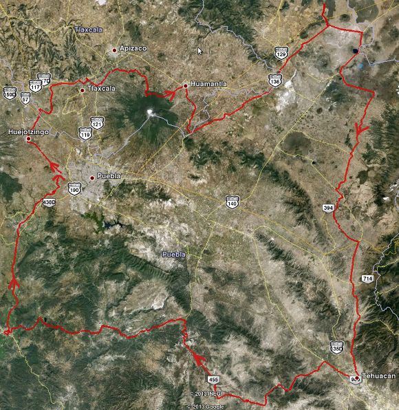 route map of Under the Volcano 2014